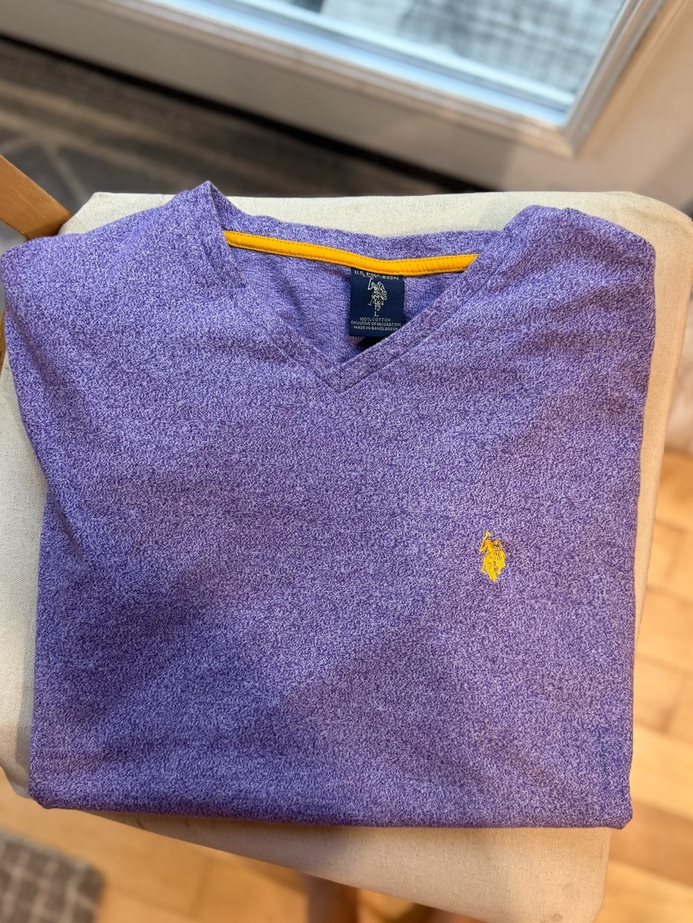 U.S. Polo Assn. Heather Purple V-Neck Short Sleeve Tee with Yellow Logo